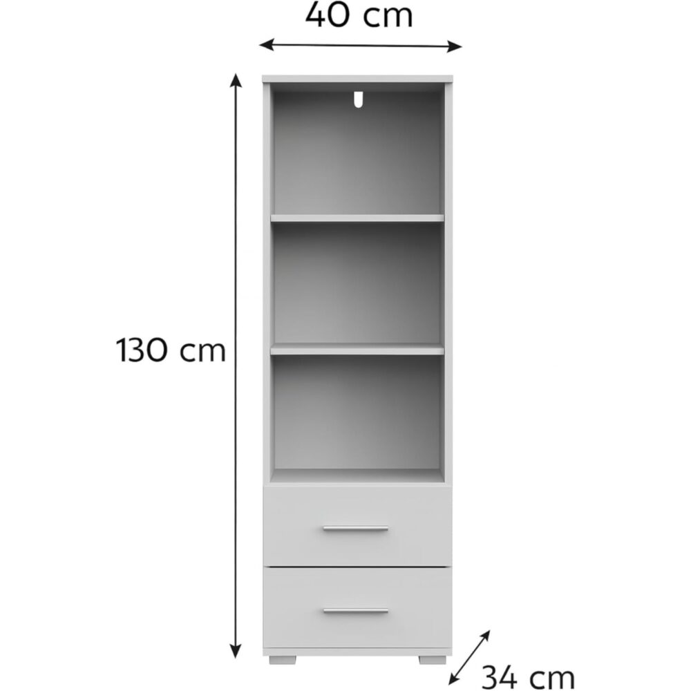 Regal FAUSKE - 2 Schubladen - Eiche - Grau - Breite 40 cm, Höhe 130 cm, Tiefe 34 cm – Bild 2