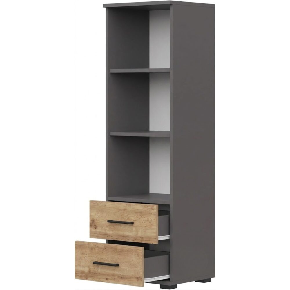 Regal FAUSKE - 2 Schubladen - Eiche - Grau - Breite 40 cm, Höhe 130 cm, Tiefe 34 cm – Bild 3