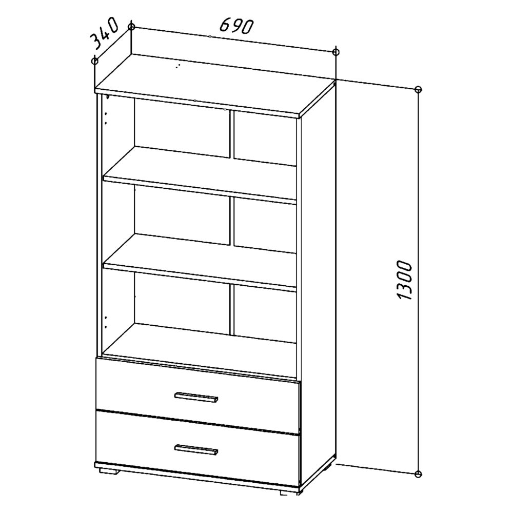 Regał FAUSKE - 2 Schubladen - Eiche - Grau - Breite 69 cm, Höhe 130 cm, Tiefe 34 cm – Bild 2