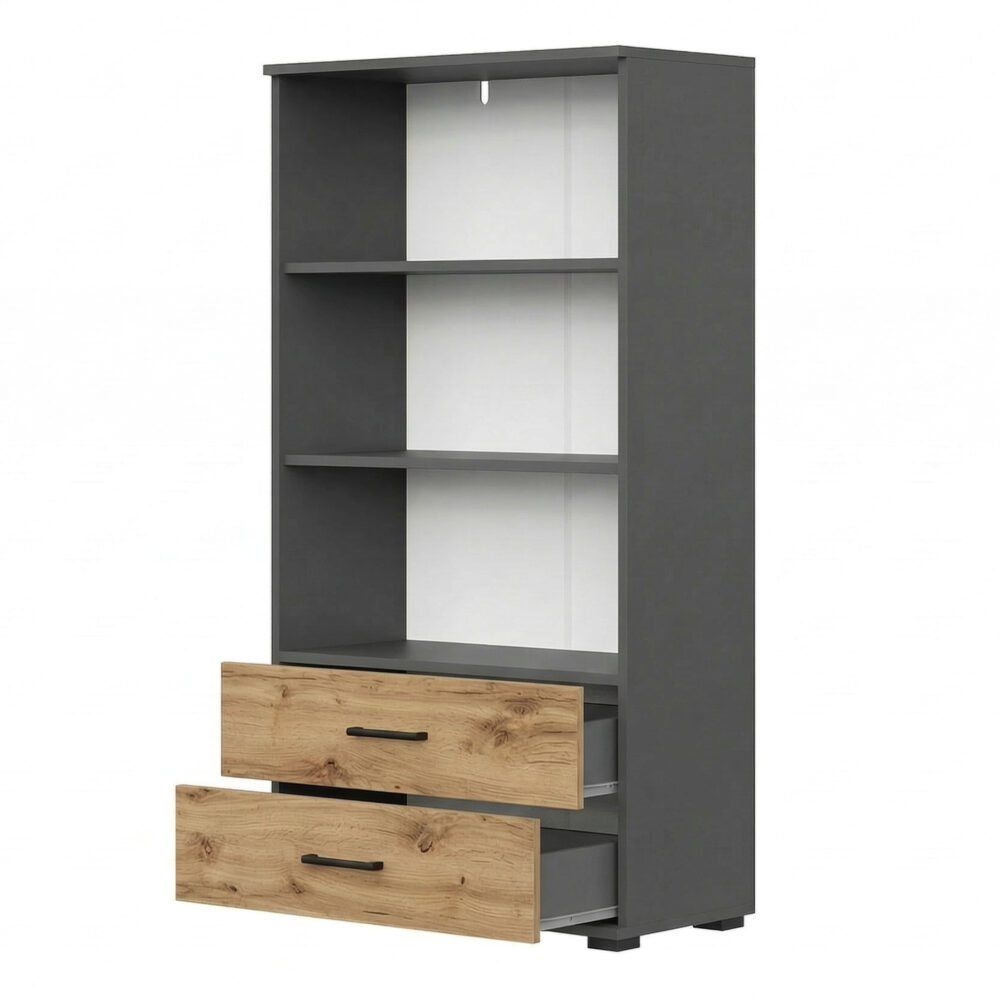 Regał FAUSKE - 2 Schubladen - Eiche - Grau - Breite 69 cm, Höhe 130 cm, Tiefe 34 cm – Bild 3