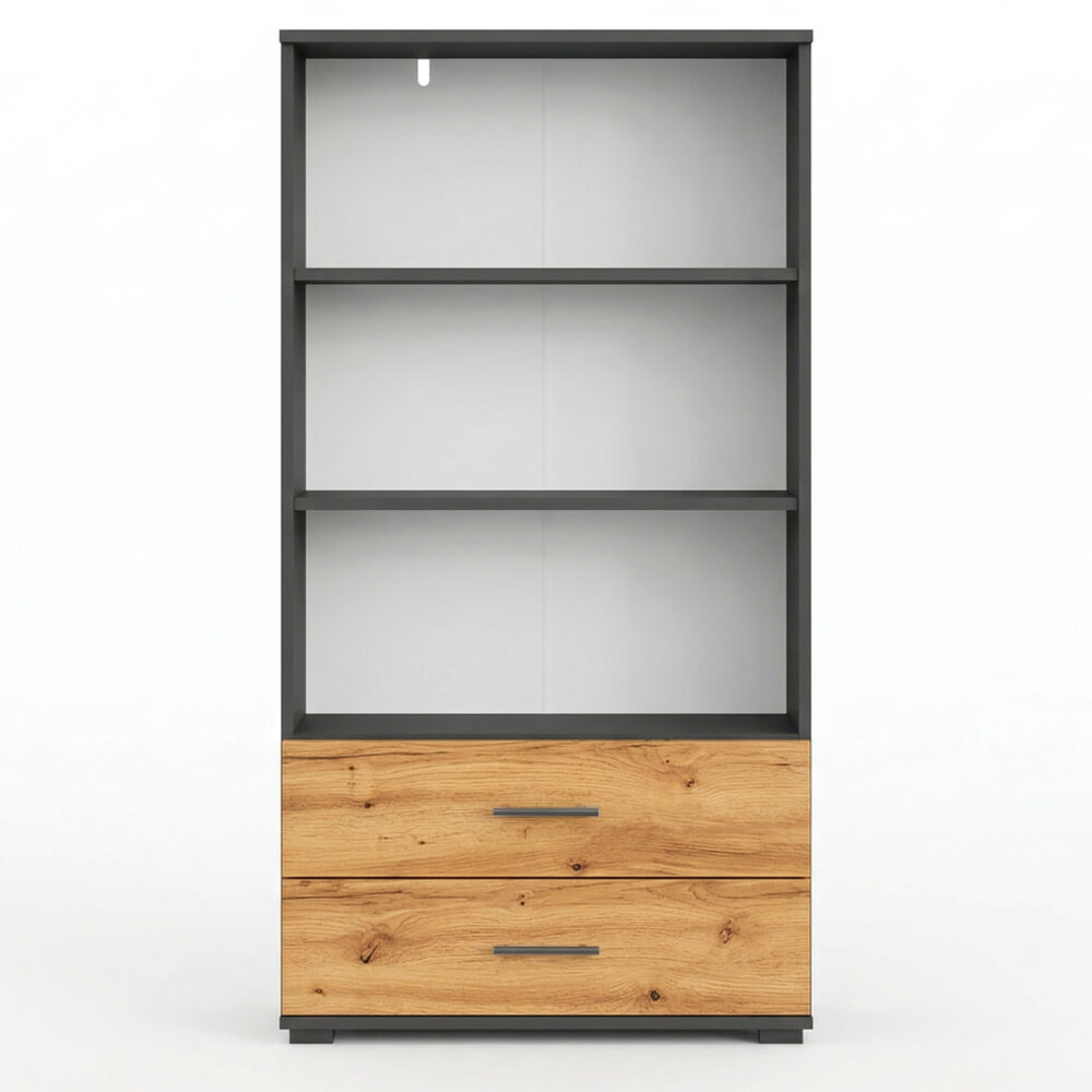 Regał FAUSKE - 2 Schubladen - Eiche - Grau - Breite 69 cm, Höhe 130 cm, Tiefe 34 cm – Bild 4
