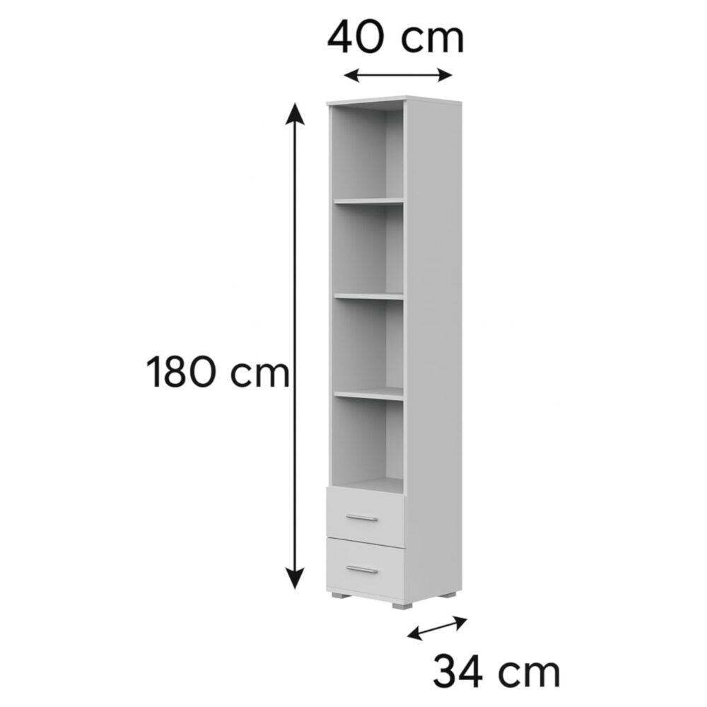 Regal FAUSKE - 2 Schubladen - Eiche - Grau - Breite 40 cm, Höhe 180 cm, Tiefe 34 cm – Bild 2