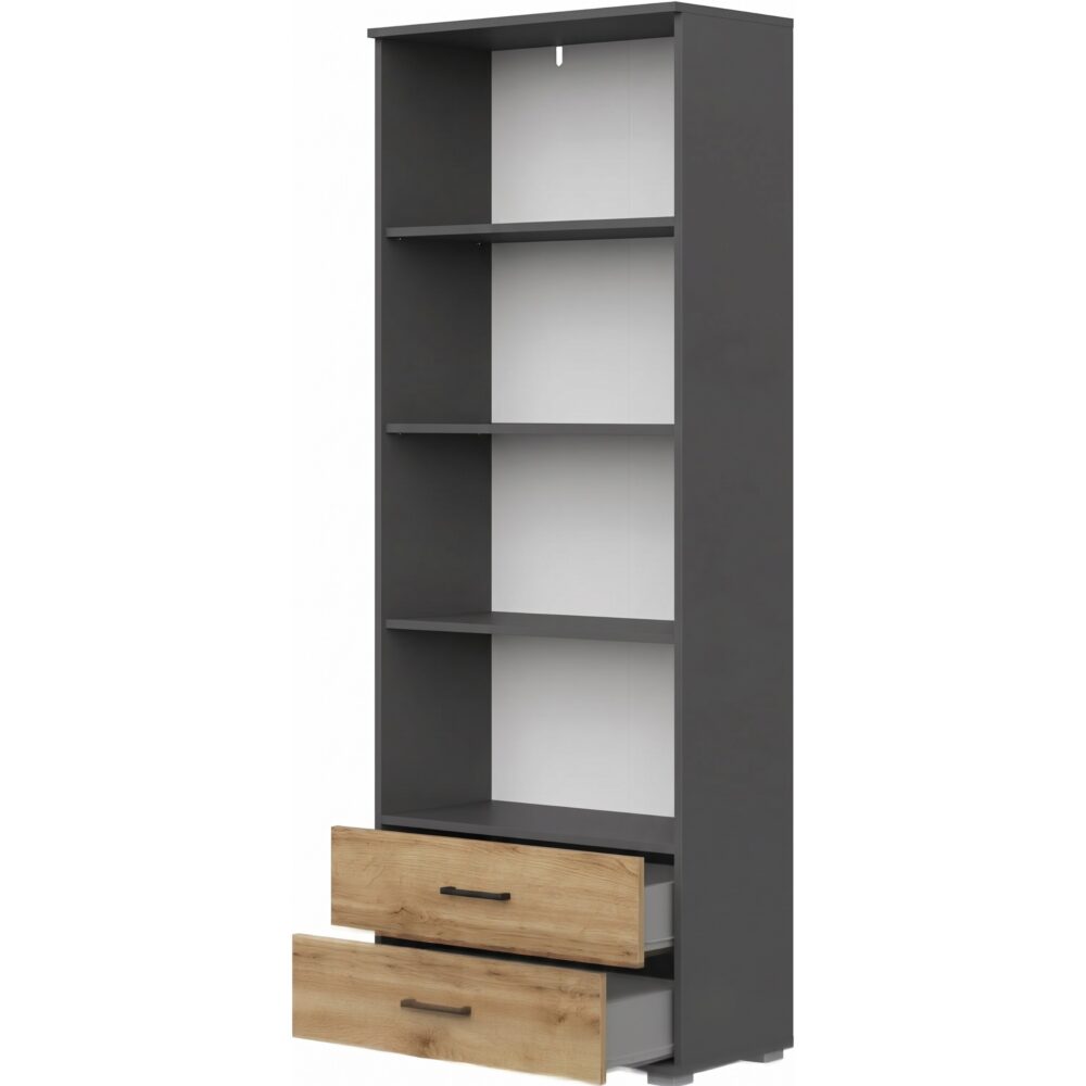 Regal FAUSKE - 2 Schubladen - Eiche - Grau - Breite 69 cm, Höhe 180 cm, Tiefe 34 cm – Bild 3