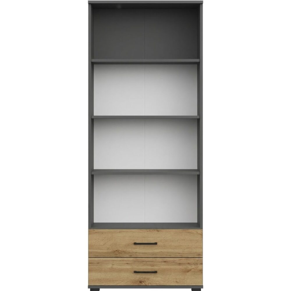 Regal FAUSKE - 2 Schubladen - Eiche - Grau - Breite 69 cm, Höhe 180 cm, Tiefe 34 cm – Bild 4