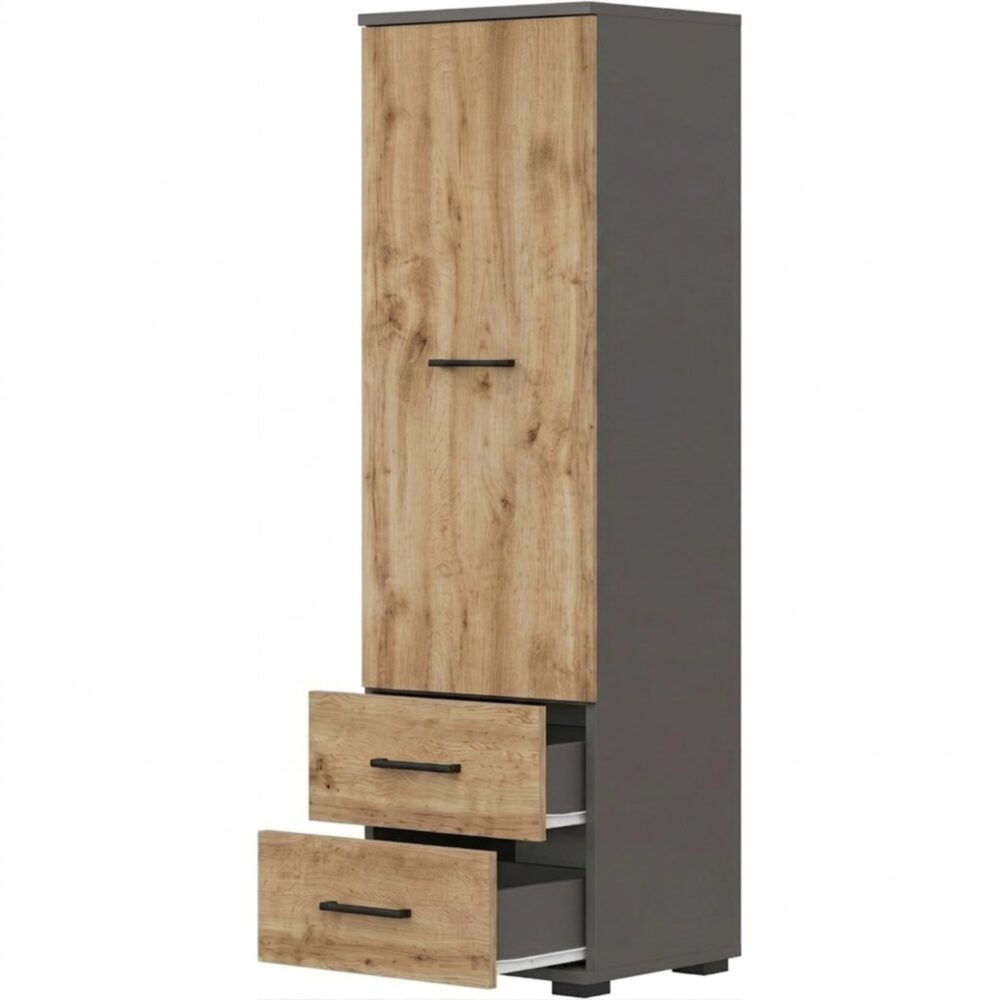 Schrank FAUSKE - 2 Schubladen - Eiche - Grau - Breite 40 cm, Höhe 130 cm, Tiefe 36 cm – Bild 3