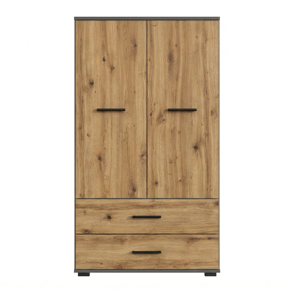Schrank FAUSKE - 2 Schubladen - Eiche - Grau - Breite 69 cm, Höhe 130 cm, Tiefe 36 cm – Bild 3