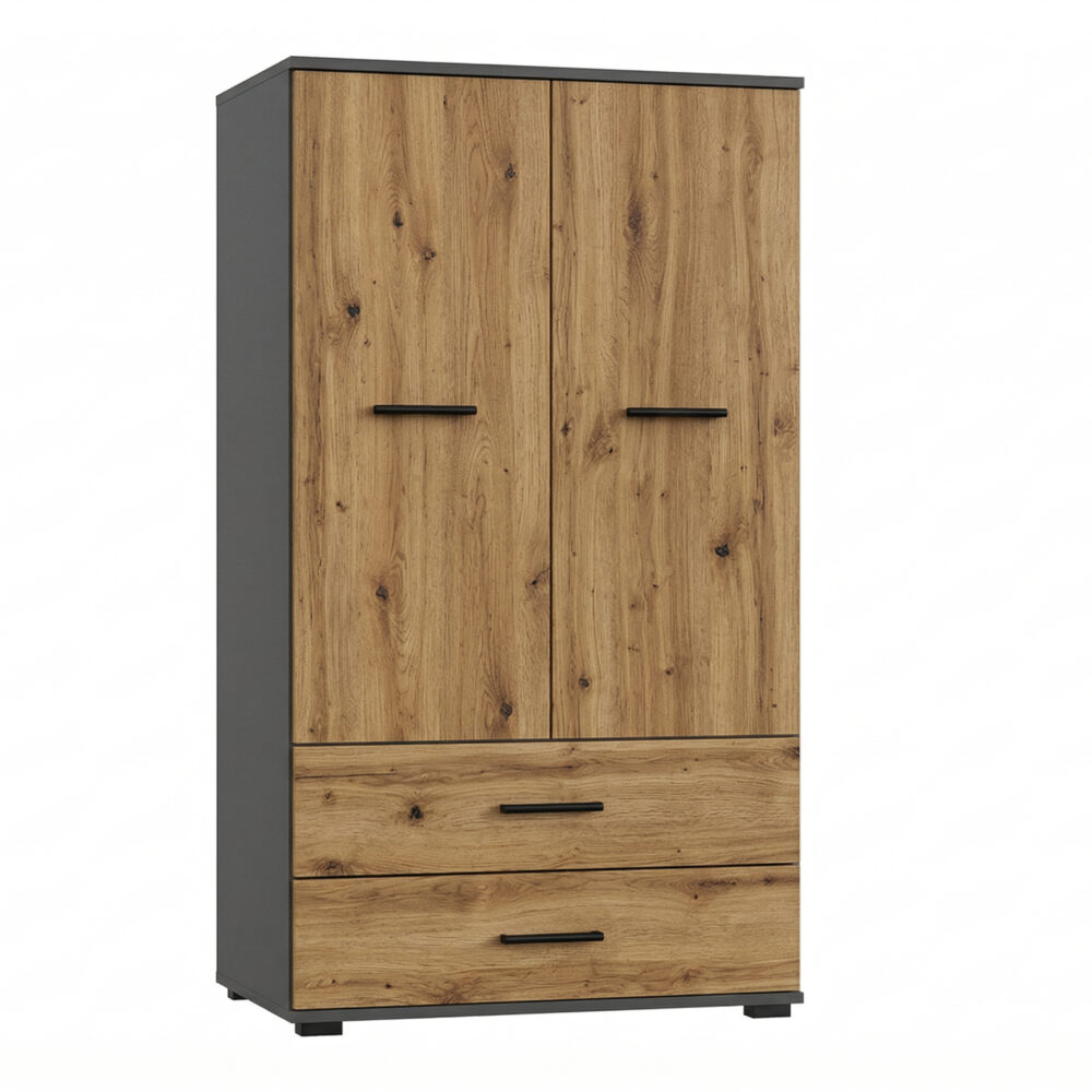 Schrank FAUSKE - 2 Schubladen - Eiche - Grau - Breite 69 cm, Höhe 130 cm, Tiefe 36 cm – Bild 4