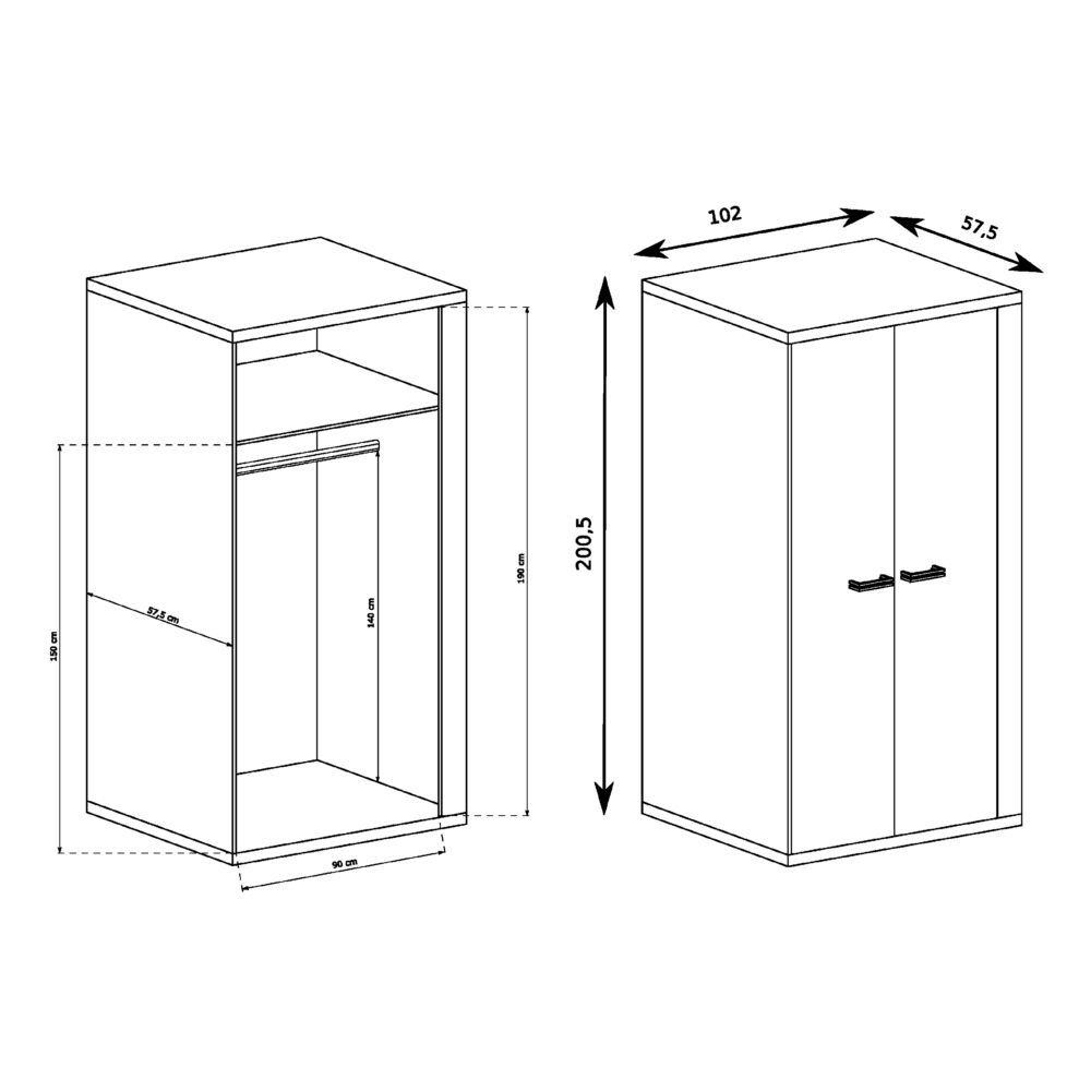 Schrank mit zwei Türen BALESTRAND - Eiche - Kleiderstange - 102 x 201 x 58 cm – Bild 2
