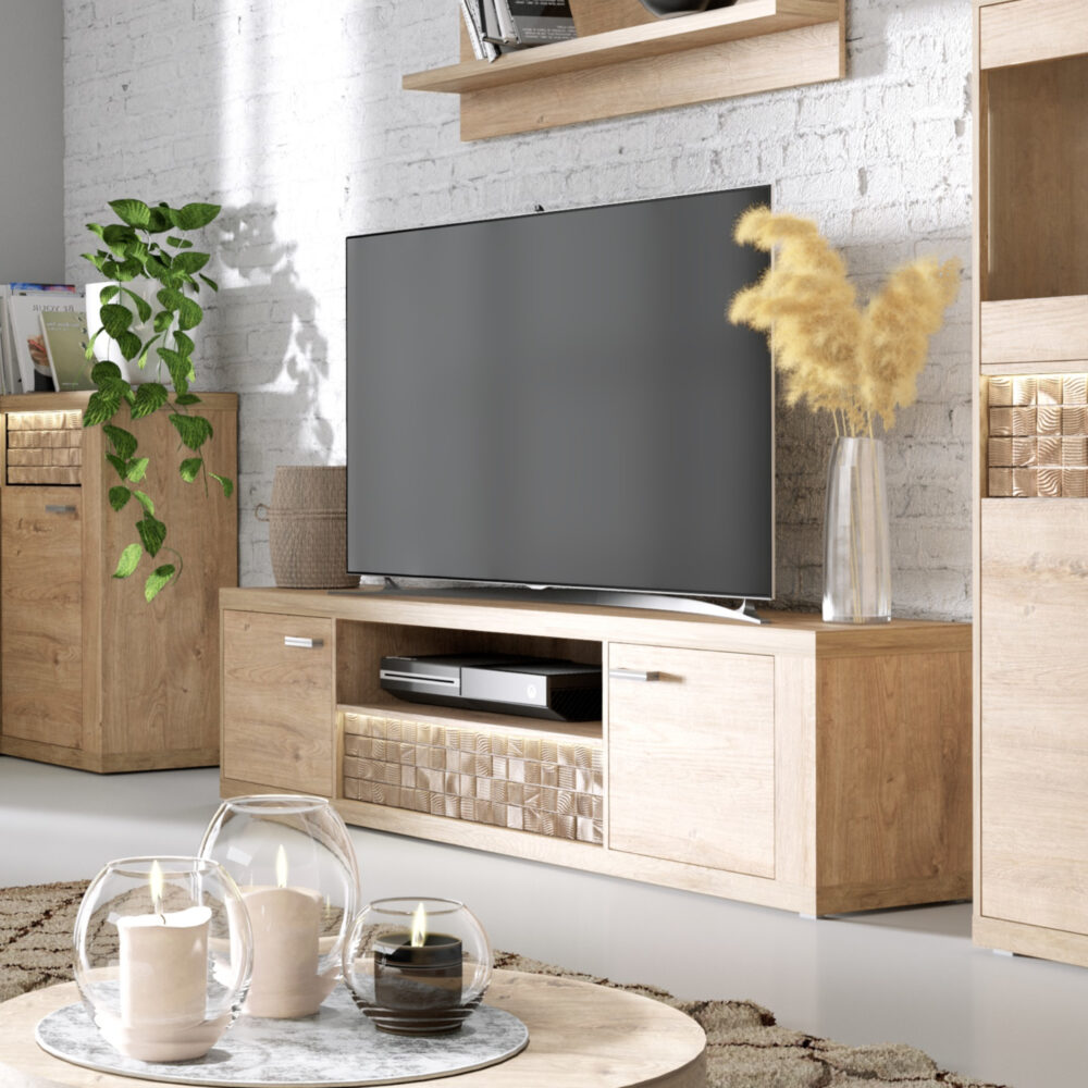 TV-Schrank BALESTRAND - Eiche - Schublade - Dekorativer Front - 196 x 51 x 41 cm – Bild 2