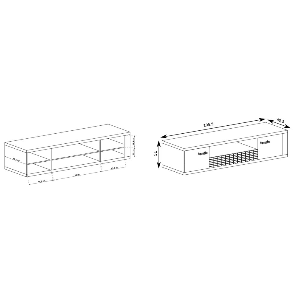 TV-Schrank BALESTRAND - Eiche - Schublade - Dekorativer Front - 196 x 51 x 41 cm – Bild 3