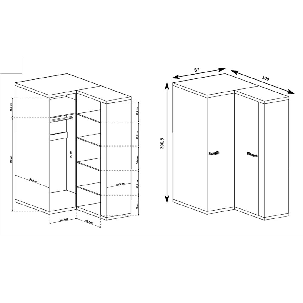 Eckschrank BALESTRAND - Eiche - Kleiderstange - 109 x 201 x 54 cm – Bild 2