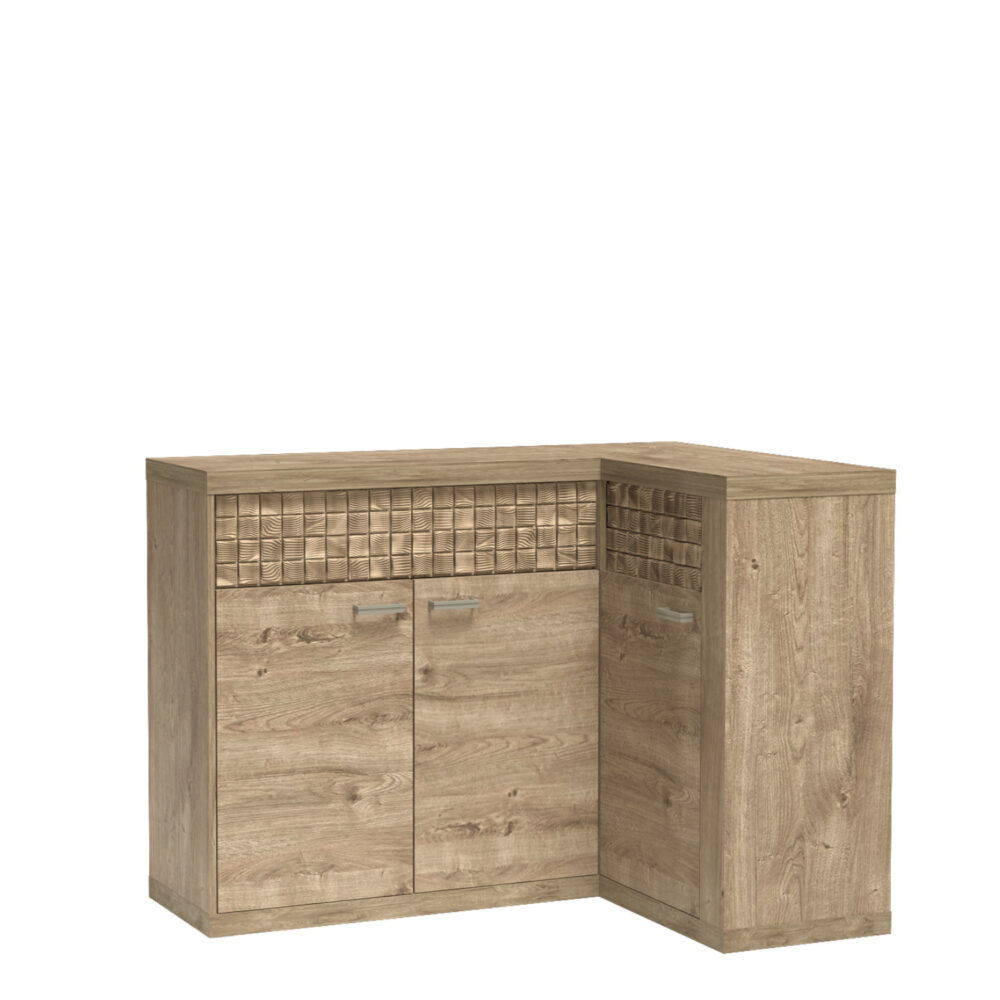 Eckkommode BALESTRAND – Eiche – Schubladen – Dekorative Front – 132 × 99 × 41 cm
