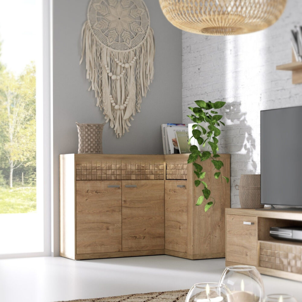 Eckkommode BALESTRAND – Eiche – Schubladen – Dekorative Front – 132 × 99 × 41 cm – Bild 2