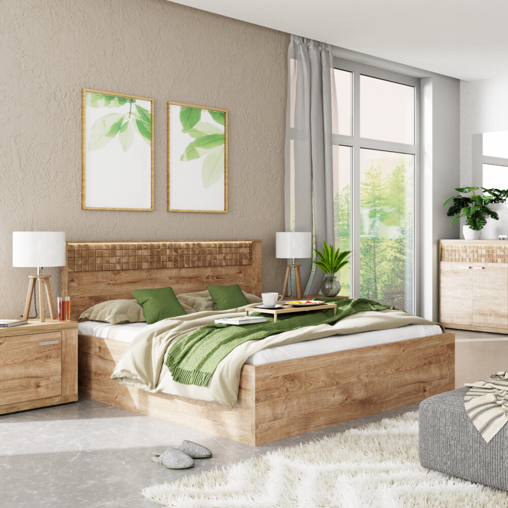 Doppelbett BALESTRAND - Beleuchtete Kopfteil - Bettzeug Lagerfach - 167 x 102 x 207 cm – Bild 2
