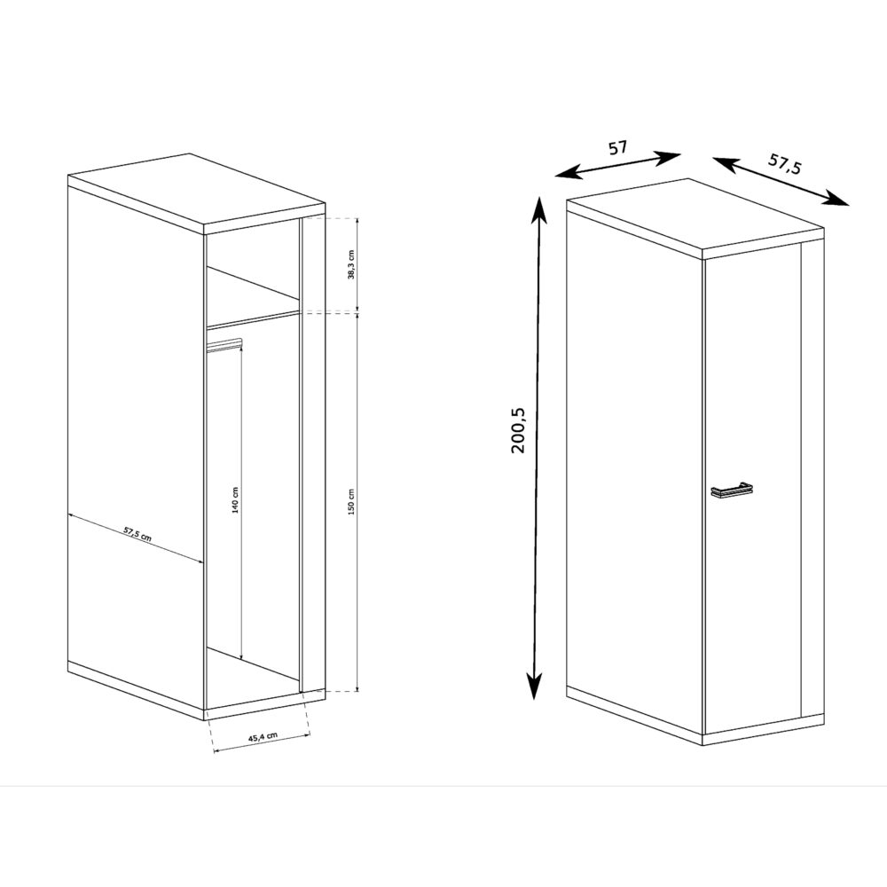 Schrank BALESTRAND - Eiche - Kleiderstange - 57 x 201 x 58 cm – Bild 2
