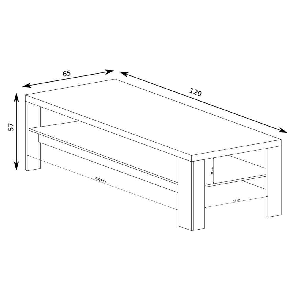 Kaffeetisch BALESTRAND - Eiche - Eingebaute Ablage - 120 x 57 x 65 cm – Bild 2