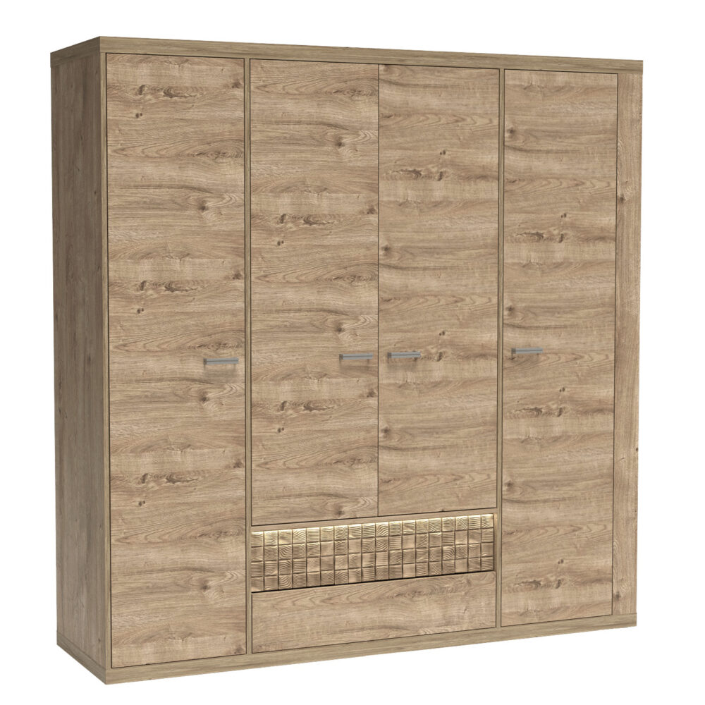 Schrank für das Schlafzimmer BALESTRAND - Eiche - Kleiderstange - Dekorativer Front - 196 x 201 x 58 cm