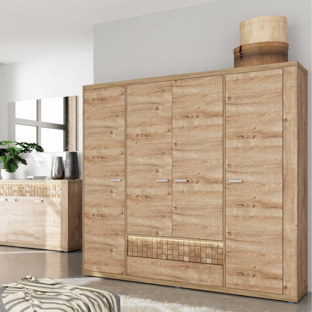 Schrank für das Schlafzimmer BALESTRAND - Eiche - Kleiderstange - Dekorativer Front - 196 x 201 x 58 cm – Bild 2