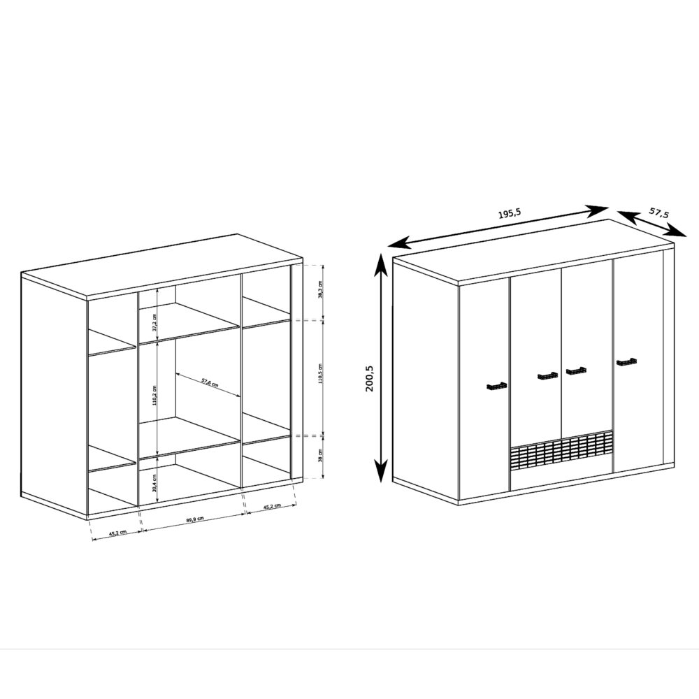 Schrank für das Schlafzimmer BALESTRAND - Eiche - Kleiderstange - Dekorativer Front - 196 x 201 x 58 cm – Bild 3