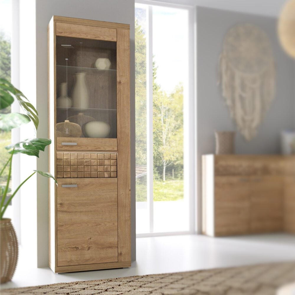 Vitrine BALESTRAND - Eiche - Schublade - 57 x 201 x 41 cm – Bild 2