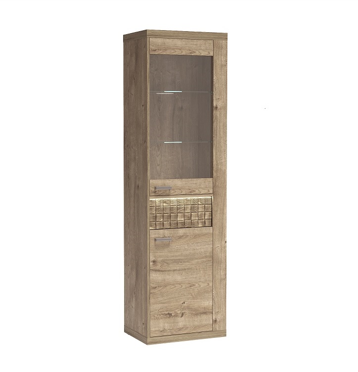 Vitrine BALESTRAND - Eiche - Schublade - Beleuchtung - 57 x 201 x 41 cm