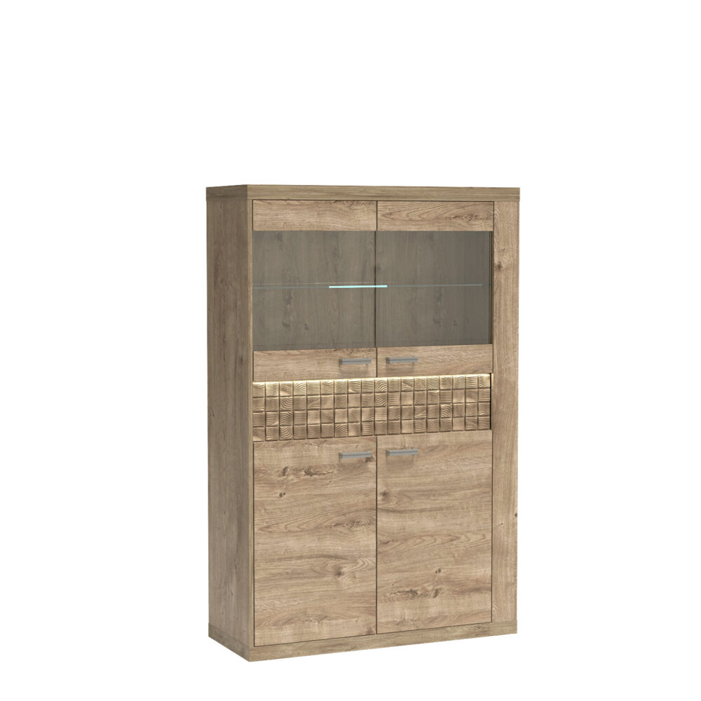 Vitrine BALESTRAND - Eiche - Schublade - Beleuchtung - 102 x 160 x 41 cm