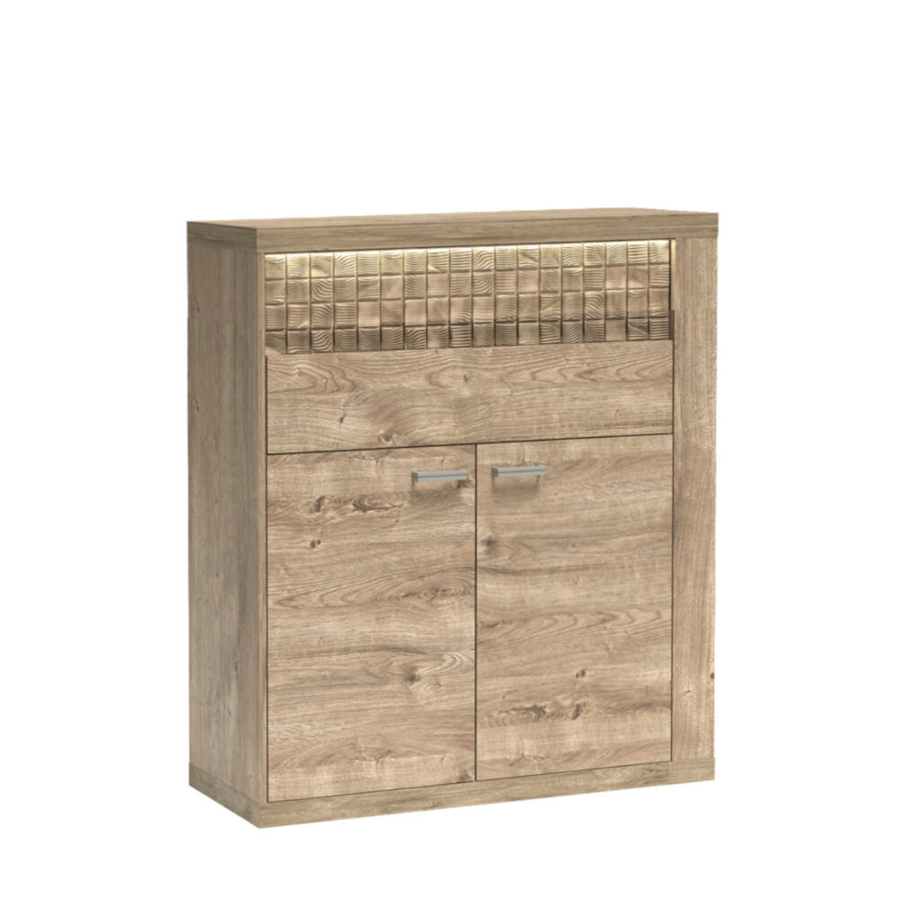 Kommode BALESTRAND - Eiche - Schubladen - Dekorativer Front - Beleuchtete Oberfläche - 102 x 119 x 41 cm