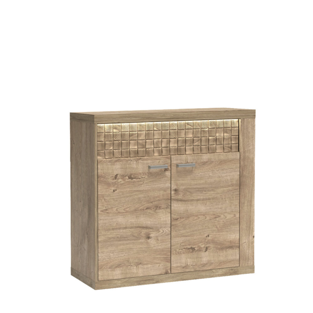Commode BALESTRAND - Eiche - Schubladen - Dekorativer Front - Beleuchtete Tischplatte - 102 x 99 x 41 cm