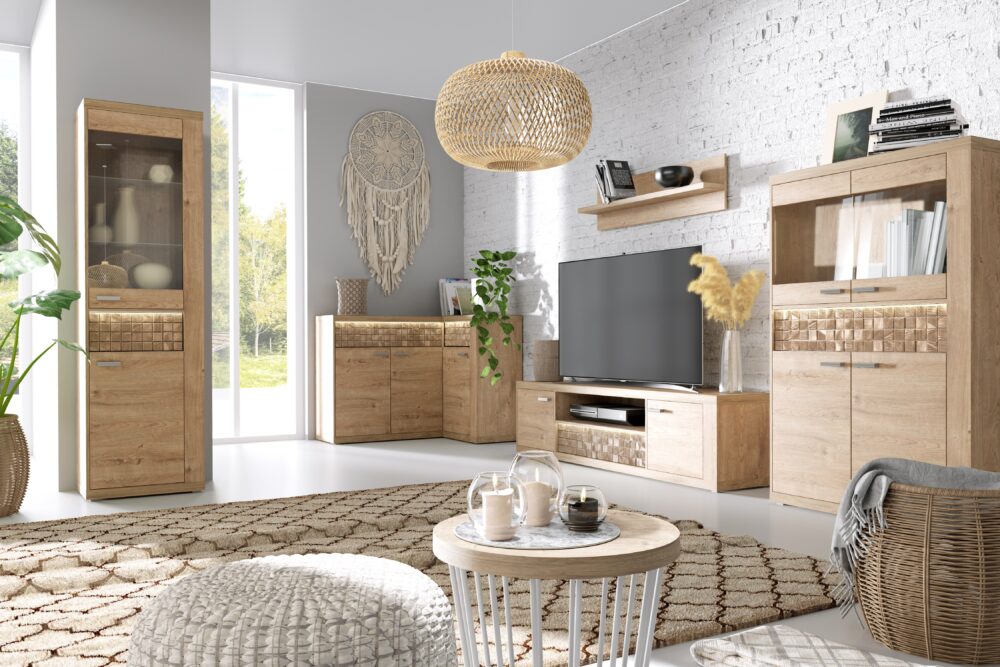 Commode BALESTRAND - Eiche - Schubladen - Dekorativer Front - Beleuchtete Tischplatte - 102 x 99 x 41 cm – Bild 3