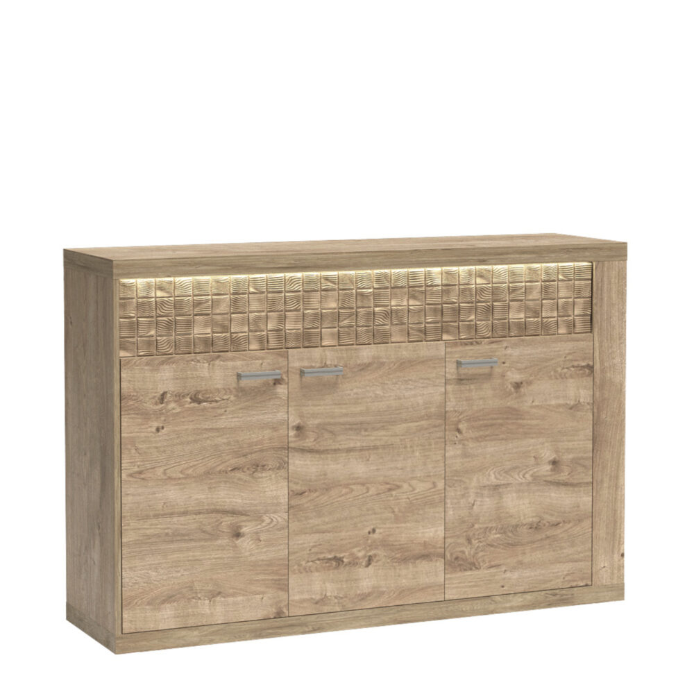 Commode BALESTRAND - Eiche - Schubladen - Dekorativer Front - Beleuchtete Tischplatte - 147 x 99 x 41 cm