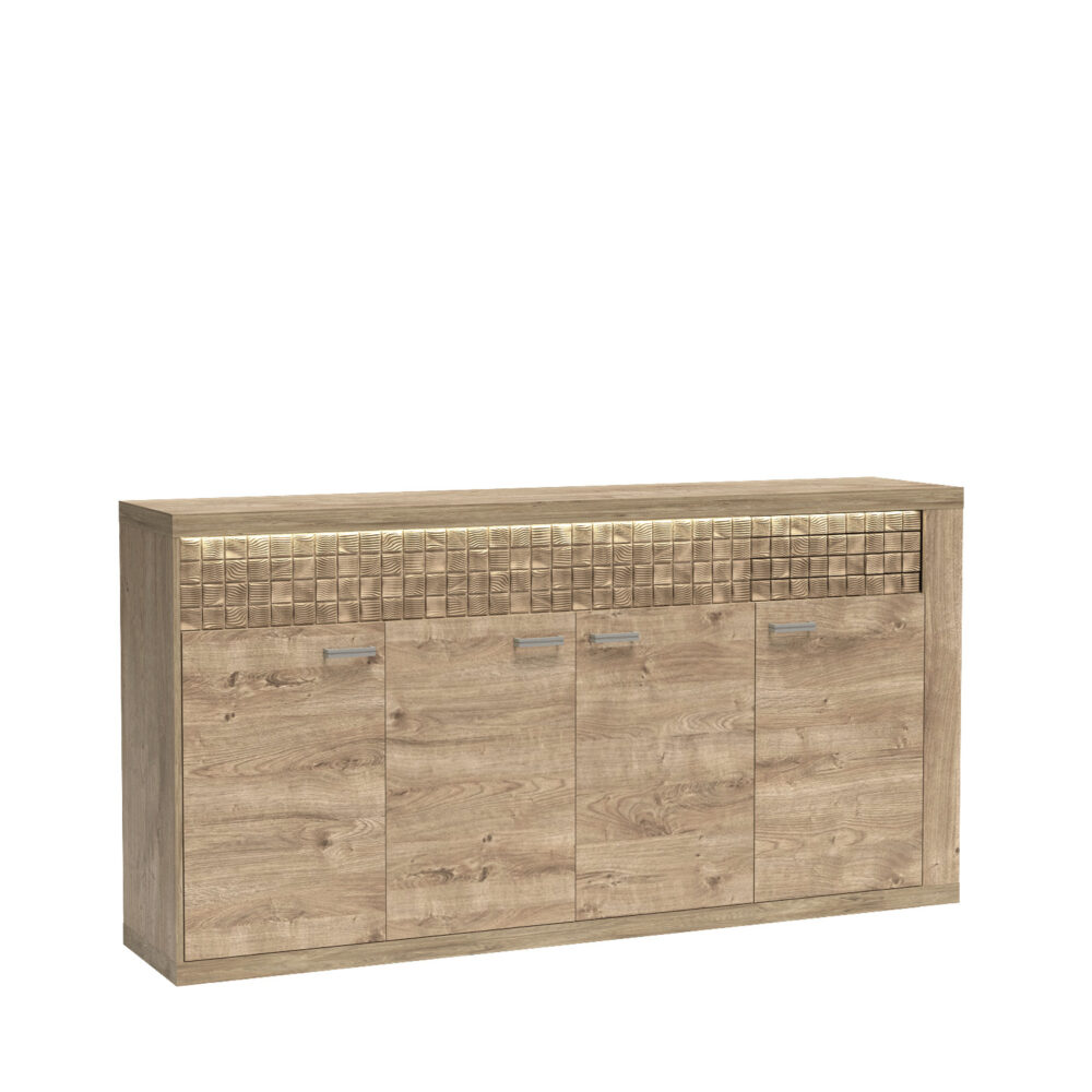 Commode BALESTRAND - Eiche - Schubladen - Dekorativer Front - Beleuchtete Oberfläche - 192 x 99 x 41 cm