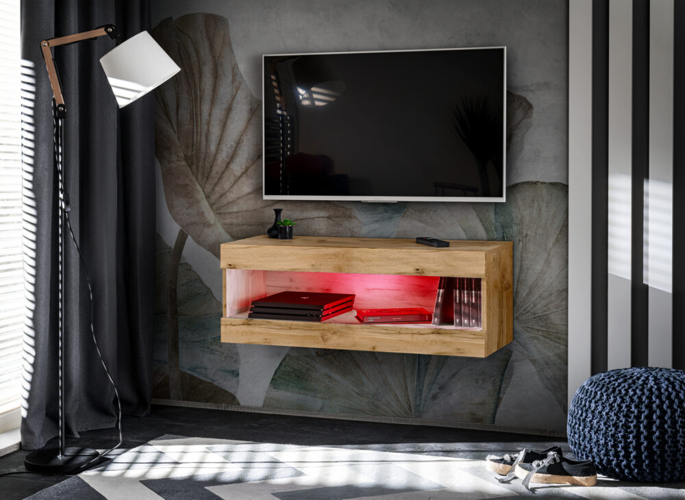 TV-Schrank, Tivoli RTV2, Wotan/Wotan, Breite 100 cm x Höhe 36 cm x Tiefe 35 cm, LED RGB, für das Wohnzimmer, Schlafzimmer – Bild 1