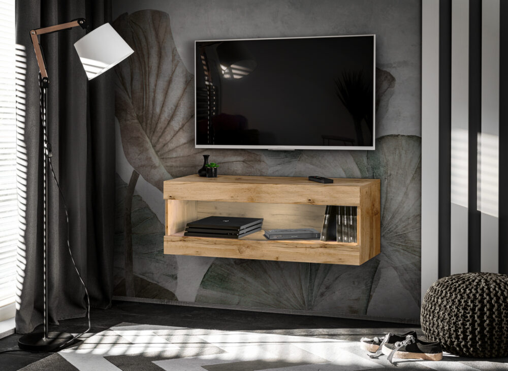 TV-Schrank, Tivoli RTV2, Wotan/Wotan, Breite 100 cm x Höhe 36 cm x Tiefe 35 cm, ohne LED, für das Wohnzimmer, Schlafzimmer – Bild 1