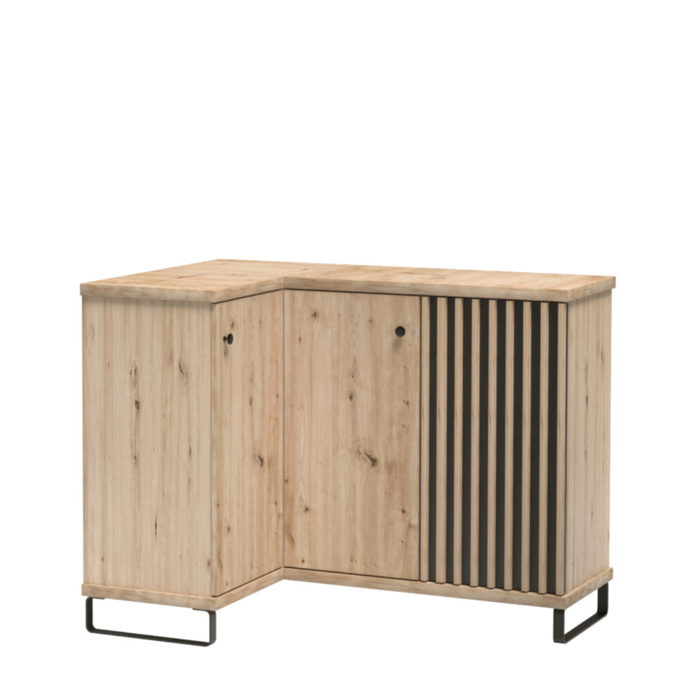 Commode Narożna NASKUP - Eiche - Lamellen - Metallbeine - 123 x 86 x 41 cm