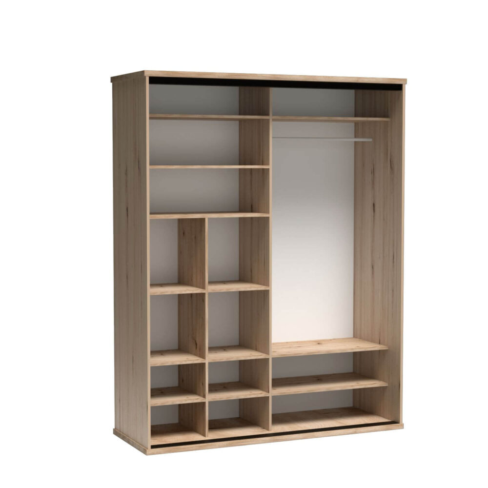 Großer Schrank NAKUSP - Eiche - Lamellen - Spiegel - Schiebetür - 179 x 216 x 61 cm – Bild 3