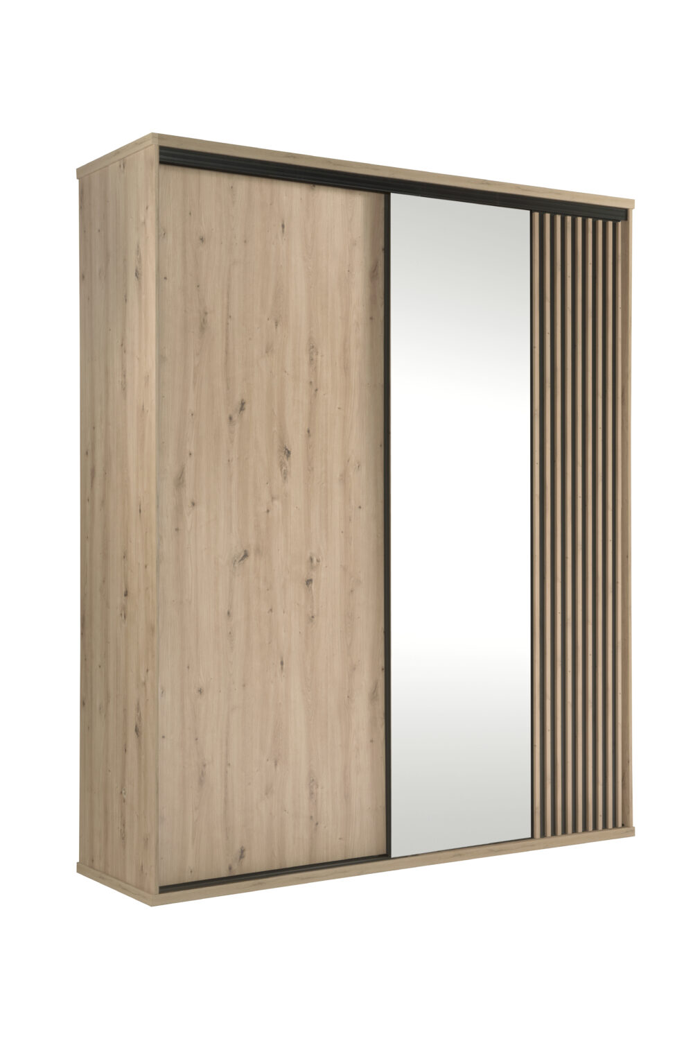 Großer Schrank NAKUSP - Eiche - Lamellen - Spiegel - Schiebetür - 179 x 216 x 61 cm – Bild 6
