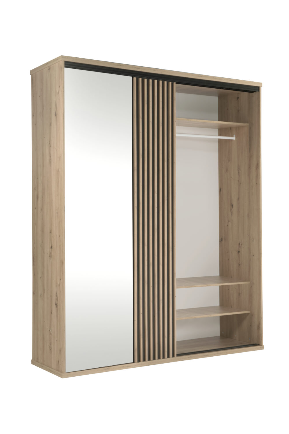 Großer Schrank NAKUSP - Eiche - Lamellen - Spiegel - Schiebetür - 179 x 216 x 61 cm – Bild 7