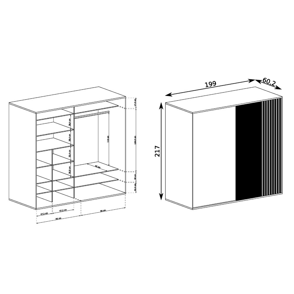 Großer Schrank NAKUSP - Eiche - Lamellen - Spiegel - Schiebetür - 199 x 216 x 61 cm – Bild 2