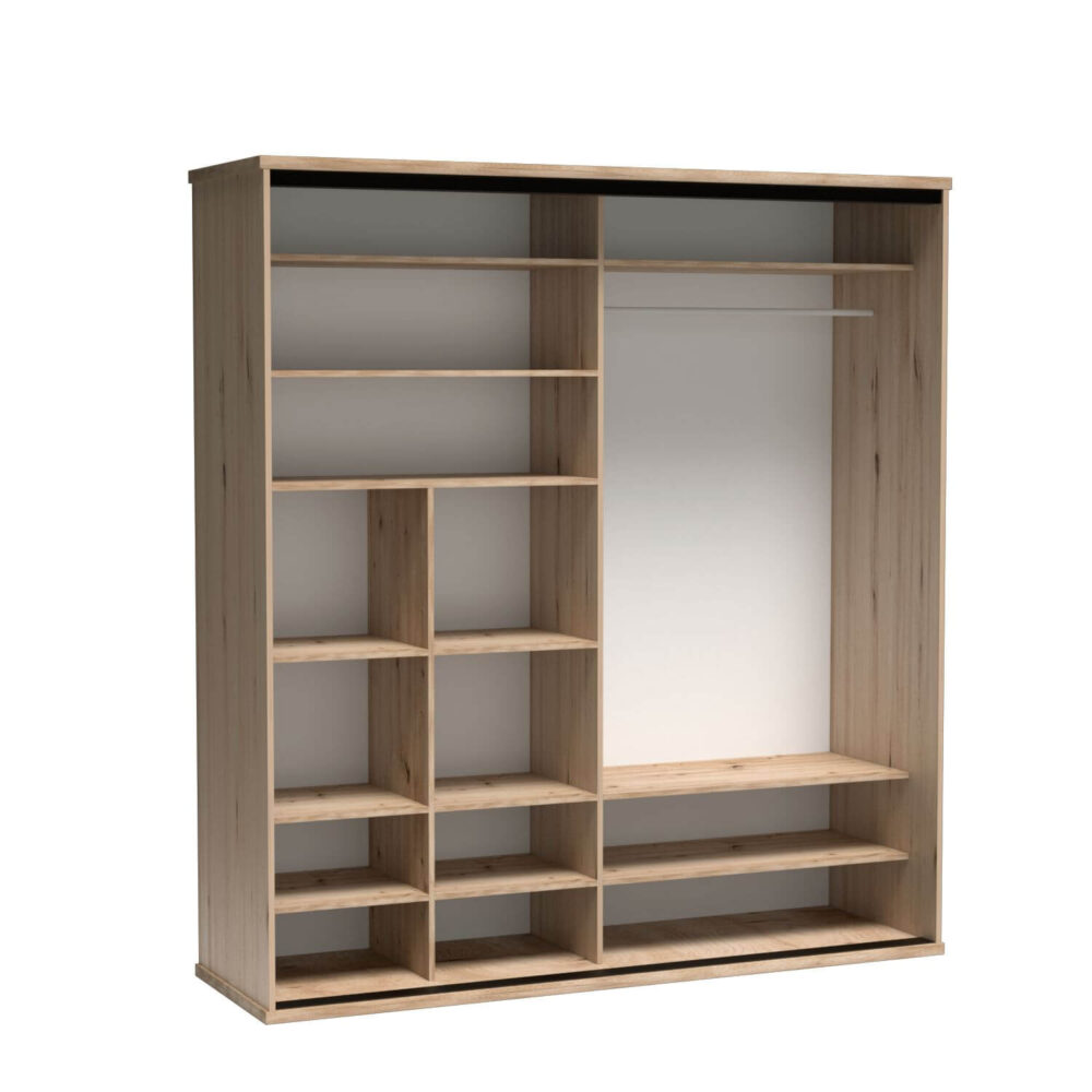 Großer Schrank NAKUSP - Eiche - Lamellen - Spiegel - Schiebetür - 199 x 216 x 61 cm – Bild 3