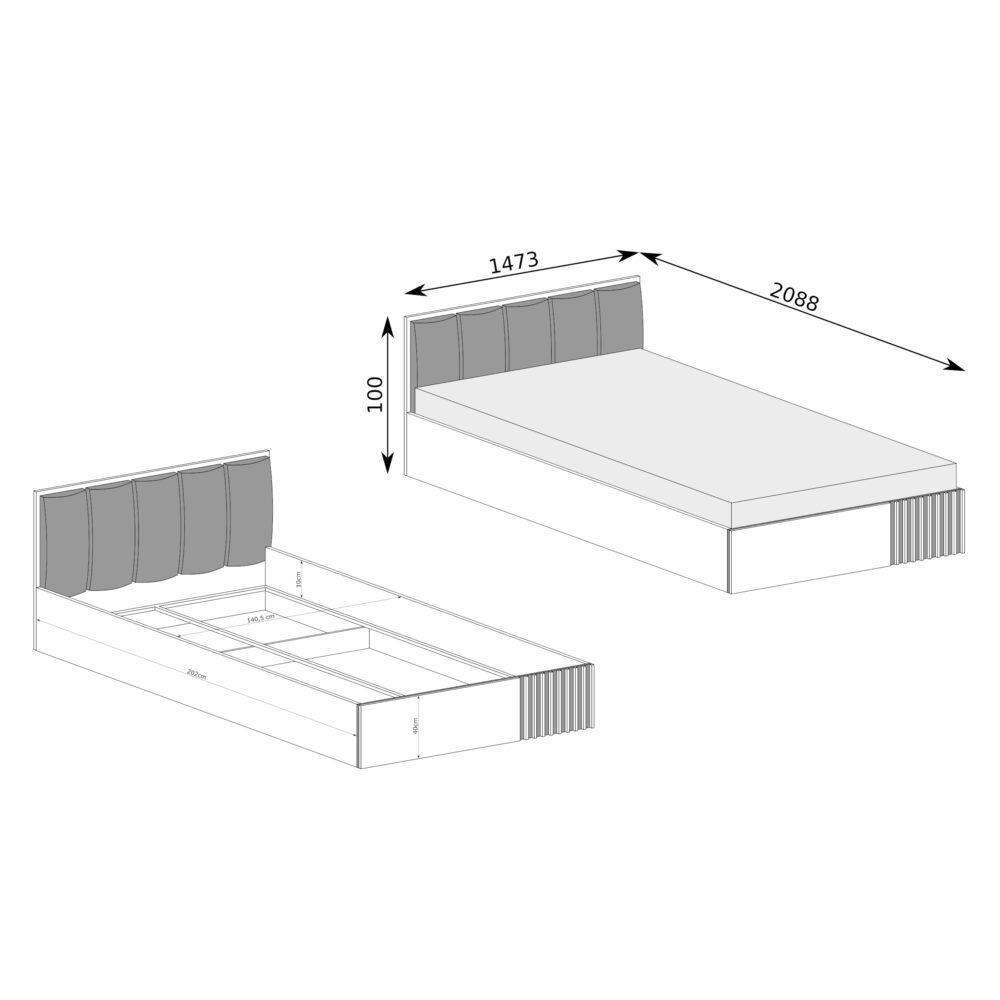 Bett NAKUSP - Eiche - Bettkasten - Kopfteil - Lattenrost - 148 x 100 x 207 cm – Bild 2