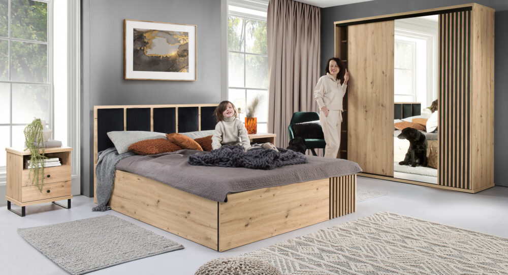 Bett NAKUSP - Eiche - Bettkasten - Kopfteil - Lattenrahmen - 188 x 100 x 207 cm – Bild 4
