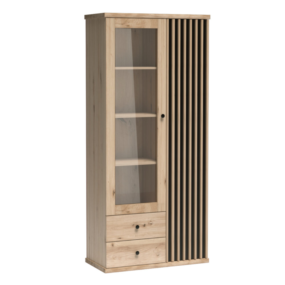 Vitrine Stojąca NAKUSP - Eiche - Lamellen - Schubladen - 87 x 191 x 41 cm – Bild 1