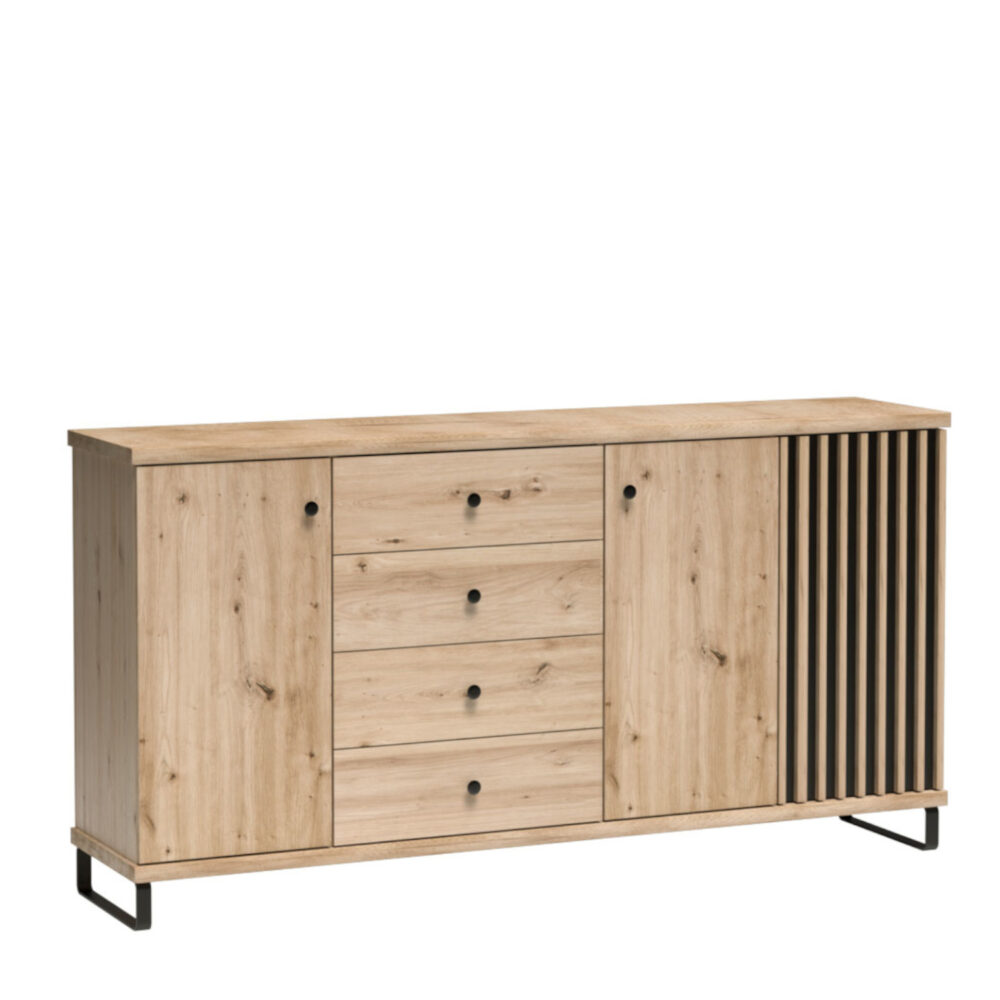 Commode NASKUP - Eiche - Lamellen - Schubladen - Metallfüße - 183 x 86 x 41 cm