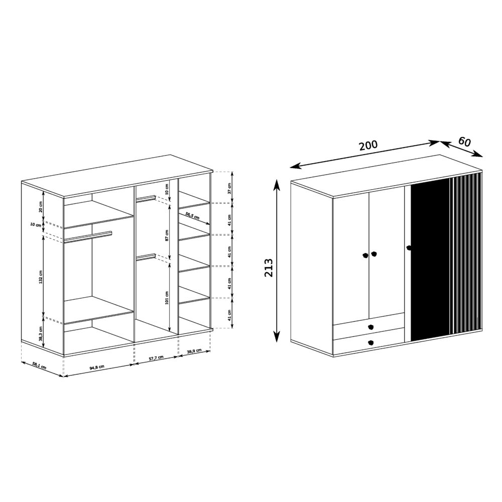 Großer Schrank NAKUSP - Eiche - Lamellen - Spiegel - Türöffnung - 200 x 213 x 60 cm – Bild 3