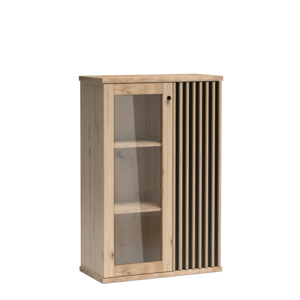 Vitrine Stehend NAKUSP - Eiche - Lamellen - 87 x 132 x 41 cm