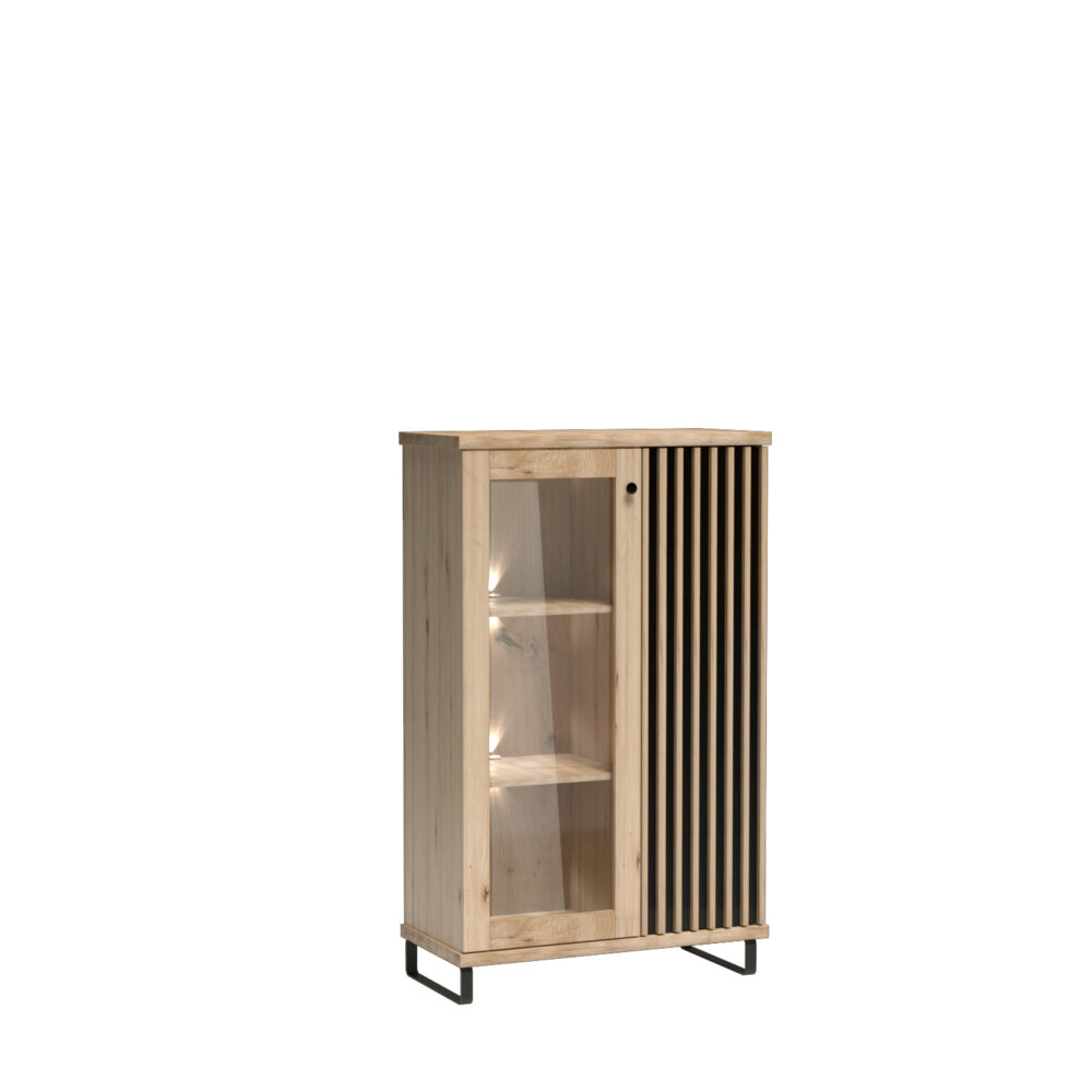 Vitrine Stojąca NAKUSP - Eiche - Lamellen - Beleuchtung - 87 x 132 x 41 cm – Bild 4