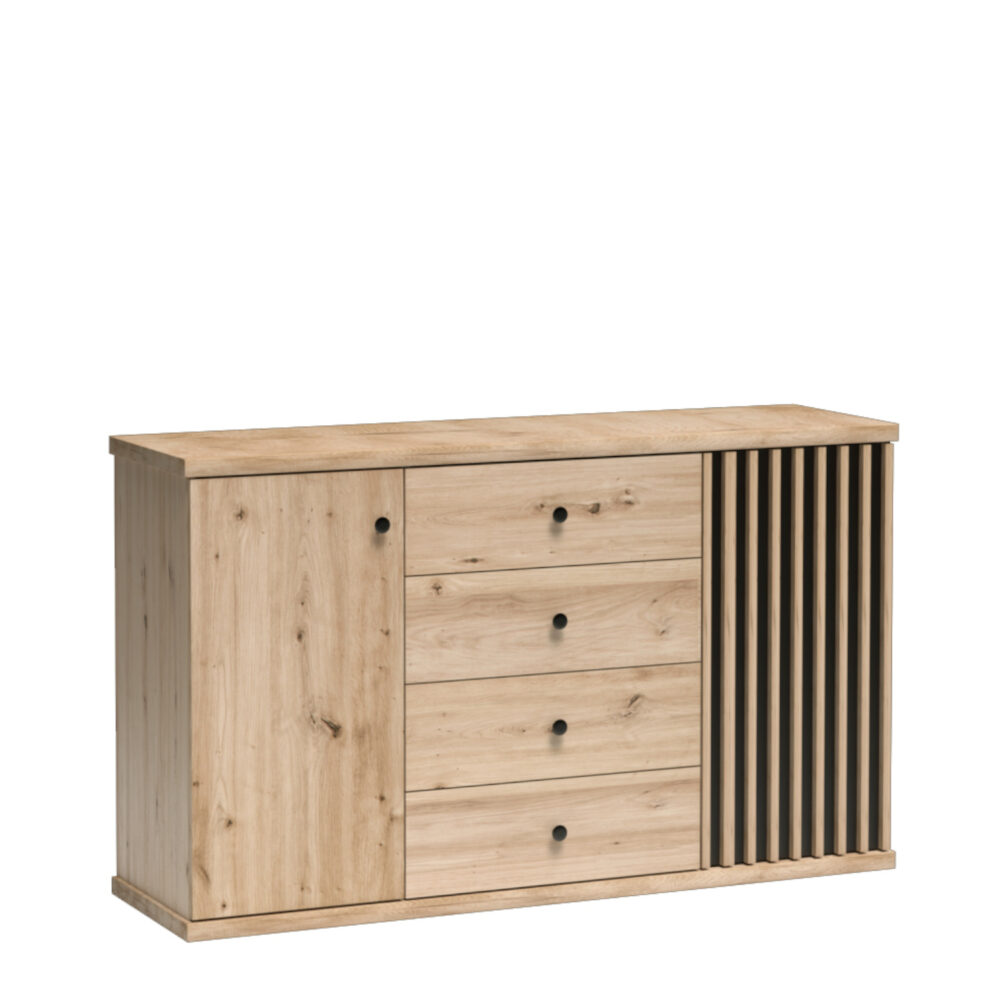 NAKUSPJAR000026_00.jpg Commode NASKUP - Eiche - Lamellen - Schubladen - 143 x 86 x 41 cm – Bild 1