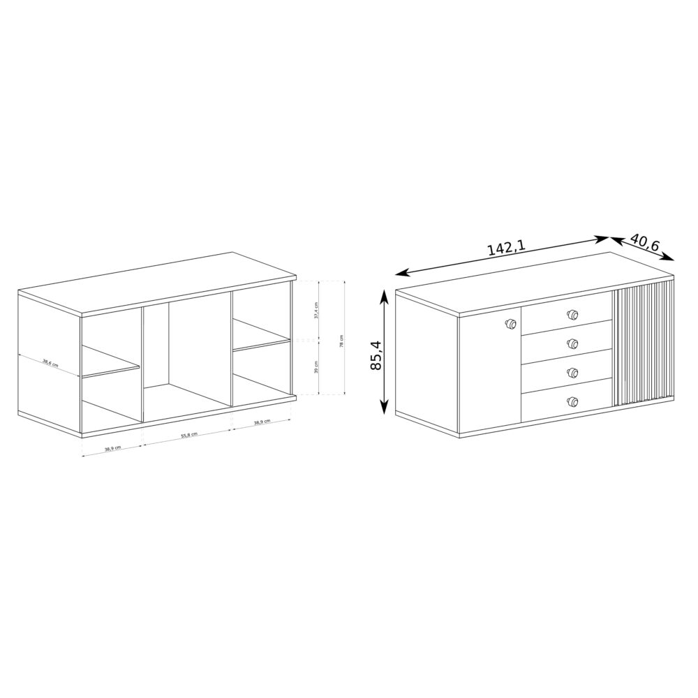 Commode NASKUP - Eiche - Lamellen - Schubladen - Metallfüße - 143 x 86 x 41 cm – Bild 3