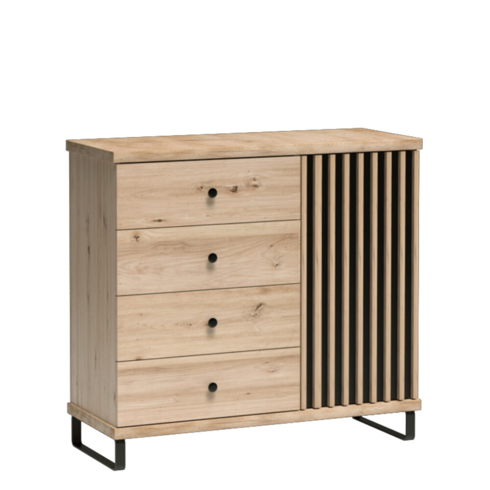 Commode NASKUP - Eiche - Lamellen - Schubladen - Metallbeine - 102 x 86 x 41 cm