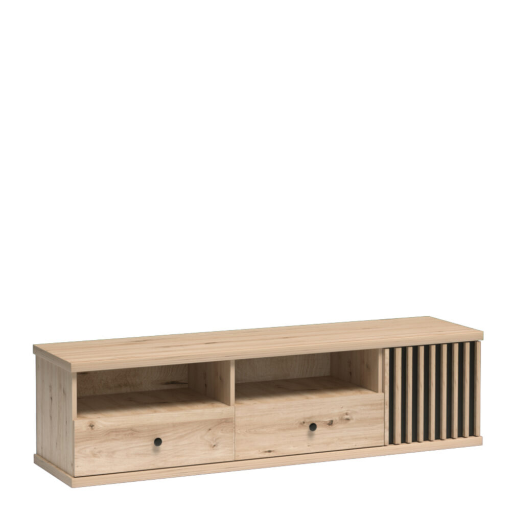TV-Schrank NAKUSP - Eiche - Lamellen - Schubladen - 161 x 44 x 41 cm